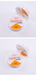 Macro detail of Crystal Tec 0.6mm and 0.8mm clear elastic bead cord for jewelry making