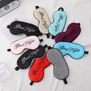 Sleep Eye Mask Imitation Satin Embroidered Good Night Adjustable Strap Light Blocking Blindfold For Men Women