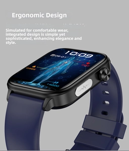 Close-up of smart watch featuring square metal frame and heart rate monitor screen