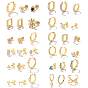 925 Sterling Silver Earrings Studs Hoops And Cuffs For Women With Zircon Heart Flower Geometric Stackable Fashionable