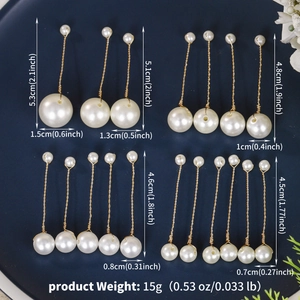 Detailed dimension guide for pearl drop earrings showing various lengths and bead sizes