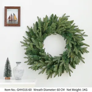 Artificial Christmas Wreath Green Pine Needle PVC Winter Holiday Party Door Hanging Decor Snow Flocked