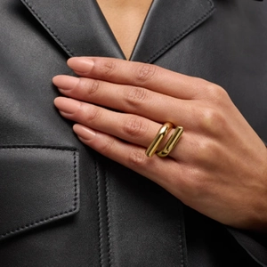 18k gold stainless steel crisscross open ring with minimalist sparkling zircon accents