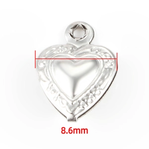 Polished silver heart-shaped stainless steel pendant charm 8.6mm for jewelry making