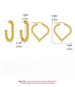 Detail view of gold stainless steel hammered earrings showing exact size measurements