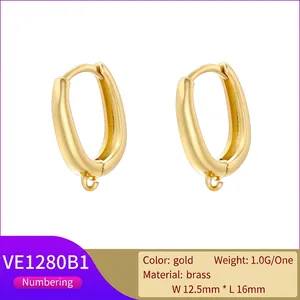Minimalist 18K gold brass oval hoop earrings with heart-shaped geometric drop design