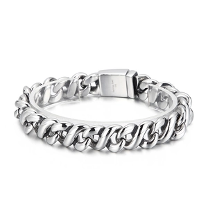 Silver 316L stainless steel cuban link bracelet with figure-8 clasp for men