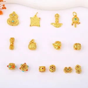 Gold plated charms set featuring lucky bag, gourd and traditional auspicious motifs