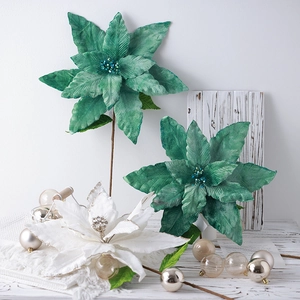 Exquisite 40cm large velvet poinsettia Christmas flower decor with glitter edges and beads