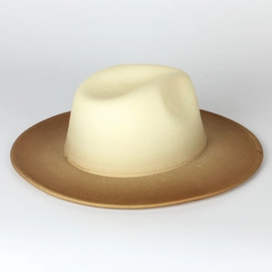 Elegant British style gradient felt fedora with a wide flat brim and tie-dye design