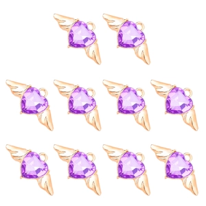 Lot de 10 pendentifs cœur en cristal violet avec ailes dorées pour bijoux DIY