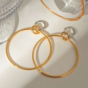 Stainless Steel Two-Tone Gold And Silver Hoop Earrings Geometric Minimalist Waterproof Hypoallergenic Fashion For Women