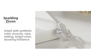 Close-up of S925 sterling silver ring featuring a six-prong set cubic zirconia center stone