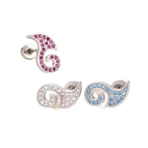 Sparkling pavé zircon swirl screw back stud earrings in pink, white, and blue variants