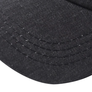 Detailed close-up of parallel stitching on a black high-quality cotton baseball cap brim