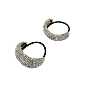Fashionable alloy hair ties with silver rhinestones and black elastic band for women