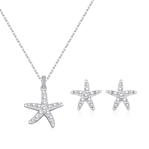 Elegant S925 sterling silver jewelry set featuring starfish crystal pearl necklace and earrings