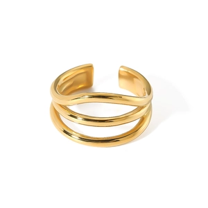 Triple layer wavy 18K gold plated minimalist open ring with polished metallic finish