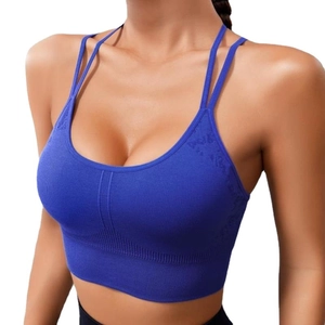 Soutien-gorge de yoga bleu roi côtelé à fines bretelles et détails en dentelle
