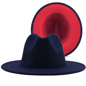 Chapeau fedora classique bicolore bleu marine et rouge en feutre avec bord plat mixte