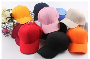 Detailed top view of classic cotton baseball caps in vibrant multi-color collection