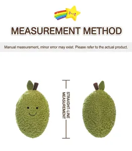 Vista dettagliata del peluche a forma di frutto verde da 30 cm con misura
