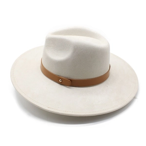Classic cream wool fedora hat with brown leather band and gold stud detailing