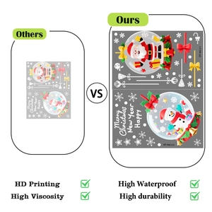 Macro detail of Santa and snowman window stickers with high definition printing