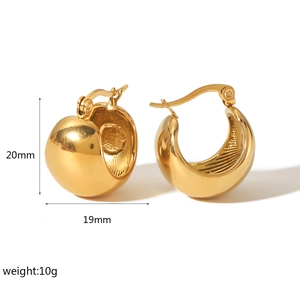 Polished 18K gold plated stainless steel sphere earrings with 20mm x 19mm dimensions