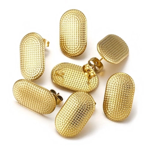 Polished gold stainless steel oval stud earrings with fine textured dotted surface