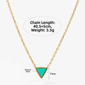 Detailed size specifications for minimalist triangle opal pendant necklace in gold