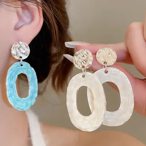 Chic Geometric Elliptical Hollow Drop Earrings With Ripple Texture And 925 Sterling Silver Earring Post Fashion Jewelry For Women