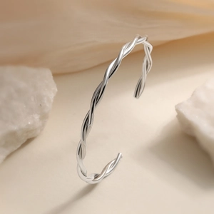 Elegant silver twisted rope open cuff bracelet in minimalist stainless steel design