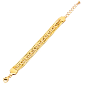 Chic triple-layer golden flat snake and curb chain bracelet with adjustable lobster clasp