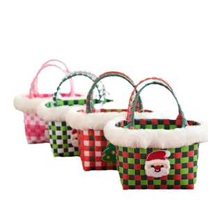 Set of 4 Christmas woven gift baskets with Santa Claus and tree embroidery decorations