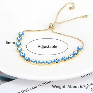 Bohemian mixed color Evil Eye bracelet with adjustable gold chain and 6mm beads