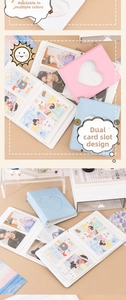 Detail of dual-slot mini photo album with heart-shaped window and PVC storage sleeves