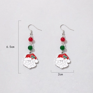 Detailed view of colorful Christmas earrings with Santa charms and beads, 6.5cm length