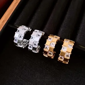 Créoles Géométriques C Cuivre Avec Tige En Argent Sterling 925 Et Zircon Carré Pour Femmes Bijoux De Mode