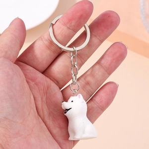 Cute white puppy acrylic keychain charm with silver ring for bags and car keys