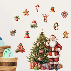 Christmas wall stickers set featuring Santa, reindeer and pine trees on a cream background
