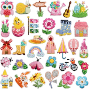 Embroidery Patches Cartoon Animal Flower Spring Theme Iron On Sew Appliques For Clothing Jackets Backpacks Decoration Repair
