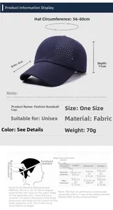 Size guide for breathable mesh sun hat with detailed crown and brim measurements
