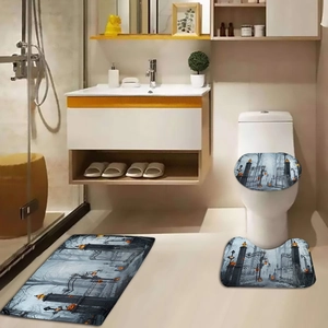 Halloween graveyard themed 3-piece bathroom mat set with pumpkin lanterns