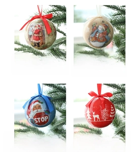Set of four 7.2cm Christmas tree ball ornaments with snowman and Santa festive patterns