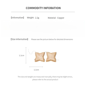 Detailed size chart and material information for square texture stud earrings with silver pins