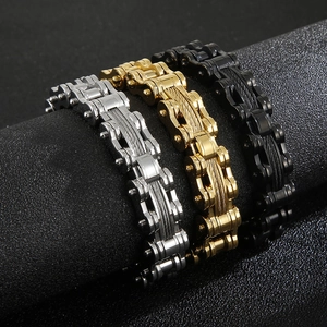 Men Stainless Steel Motorcycle Chain Bracelet Heavy Duty Industrial Bike Link With Cable Wire Detail Punk Biker Jewelry