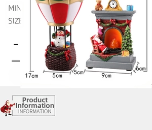 Detailed view showing dimensions for resin Christmas snowman balloon and glowing fireplace décor