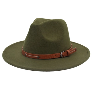 Unisex Fedora Hat Woolen Felt Wide Brim Vintage Jazz Cap With Leather Belt Rivet Buckle Winter Autumn Fashion