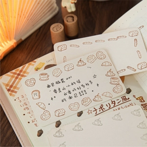 Mini bakery theme wooden stamps featuring bread and coffee illustrations for journaling
